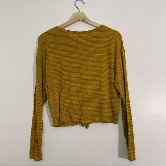 Anthropologie | Caution to the Wind Mustard Striped Key Hole Cropped Long Sleeve - Picture 5 of 9